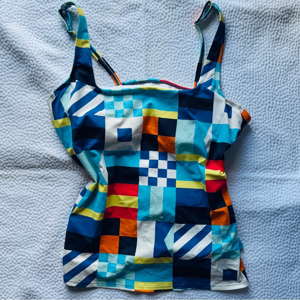 Land’s End Geometric Tankini Top - Multicolor Nautical